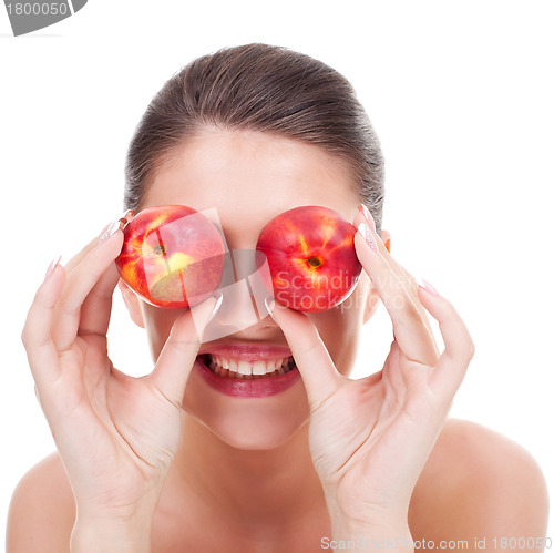 Image of woman with red peaches 