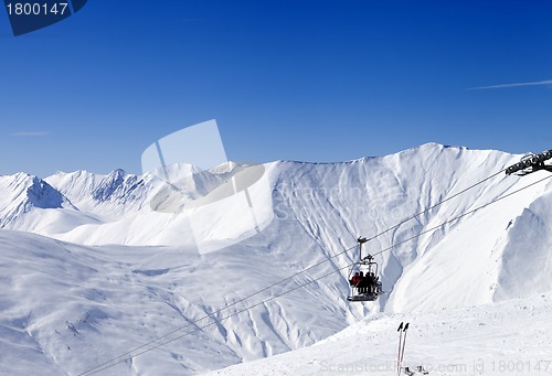 Image of Skiers on ropeway at ski resort Gudauri