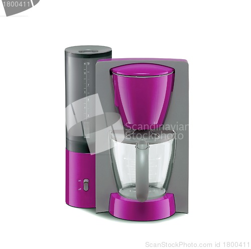 Image of pink coffee maker isolated on the white