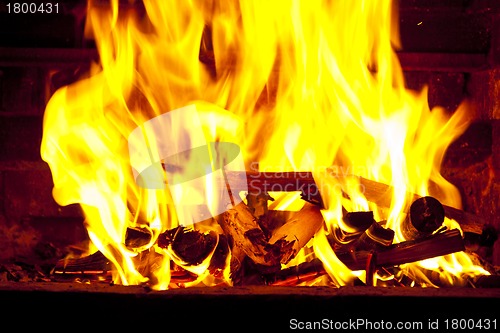 Image of Fire wood burns in a fireplace