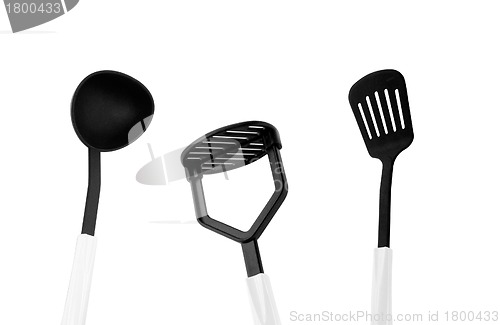 Image of black kitchen utensils isolated on white