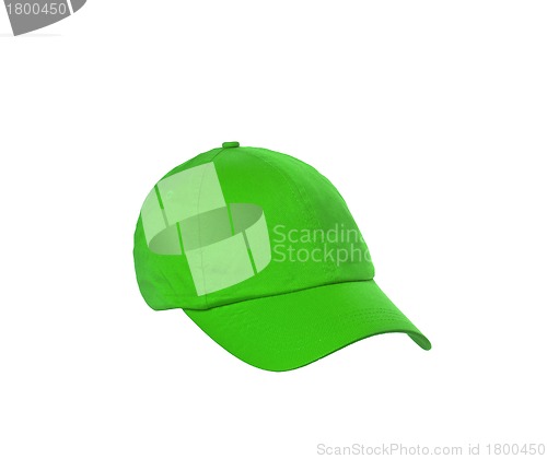 Image of A green baseball cap is isolated on a white