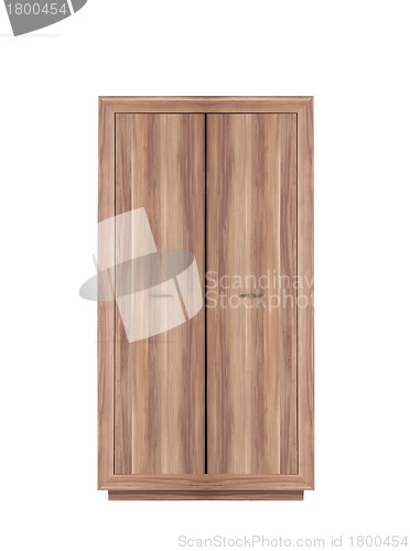 Image of modern wooden wardrobe on a white