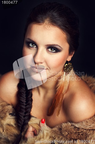 Image of A photo of sexual beautiful girl is in fur clothes