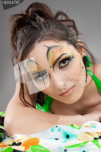 Image of Portrait of cute girl with idnian make up