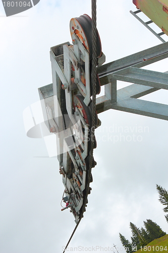 Image of detail of ski lift wheels