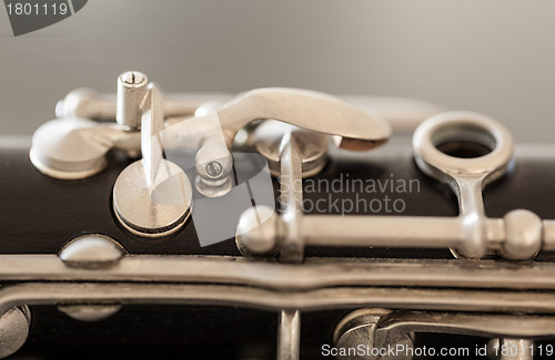 Image of Macro image of keys and pads of clarinet