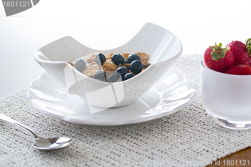 Image of Breakfast of bran flakes blueberries
