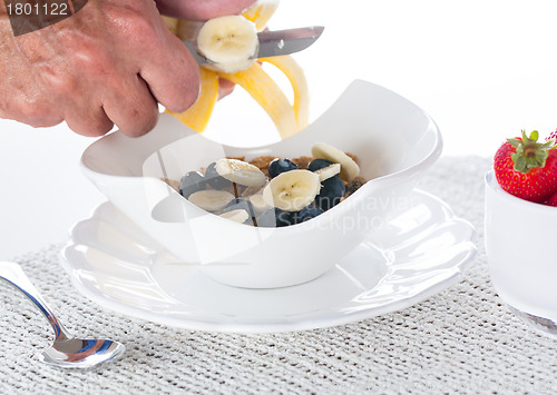 Image of Breakfast of bran flakes blueberries