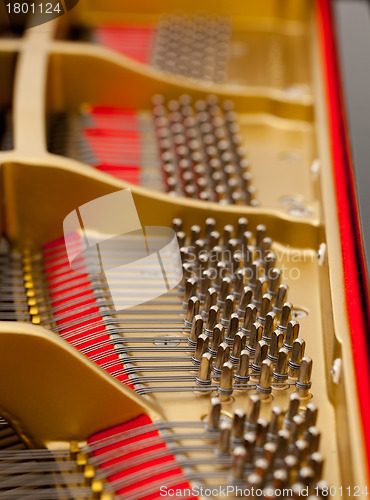 Image of Interior of grand piano with strings