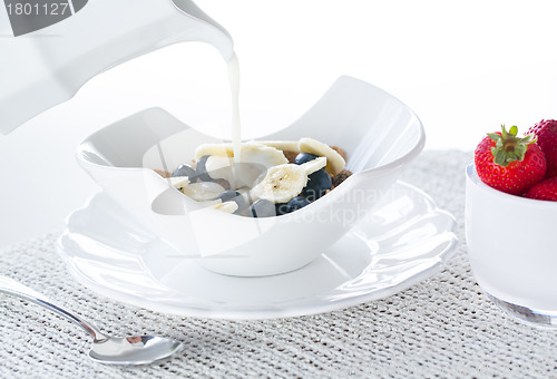 Image of Breakfast of bran flakes blueberries