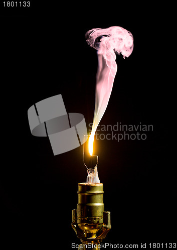 Image of Broken lightbulb flares up in smoke