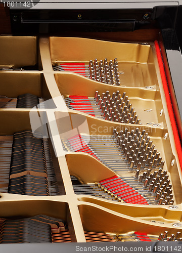 Image of Interior of grand piano with strings