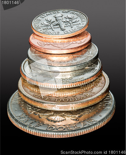 Image of Stack of USA currency coins in macro