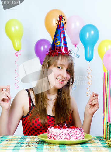 Image of Birthday. Young fun happy girl
