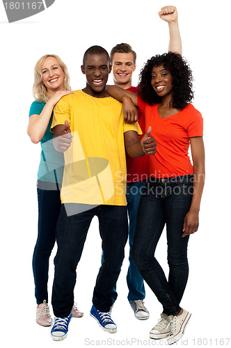 Image of Portrait of joyful young group of friends