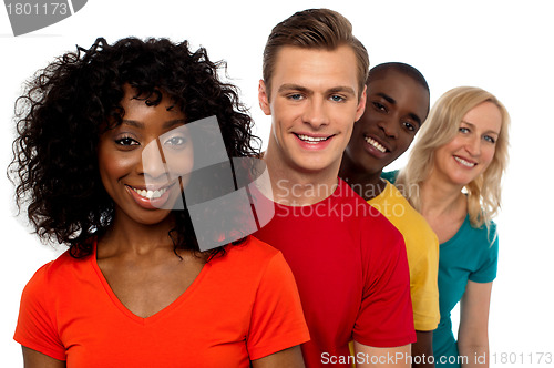 Image of Group of friends standing behind one another