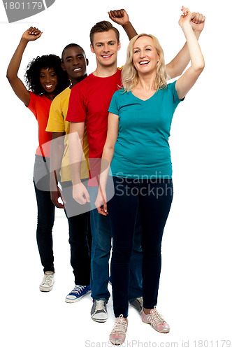 Image of Excited group of cheerful people, full length shot