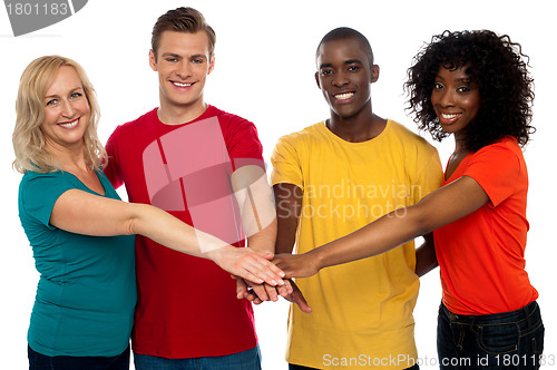 Image of Bonding of four friends. Happy group
