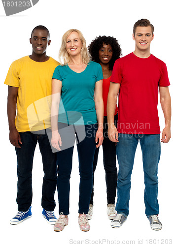 Image of Full length portrait of causal young four friends