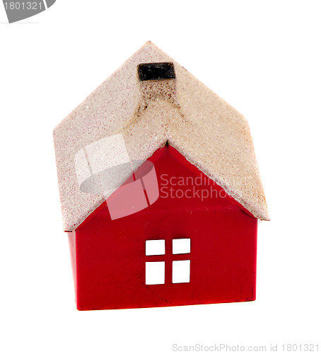 Image of Red toy house with window isolated on white 