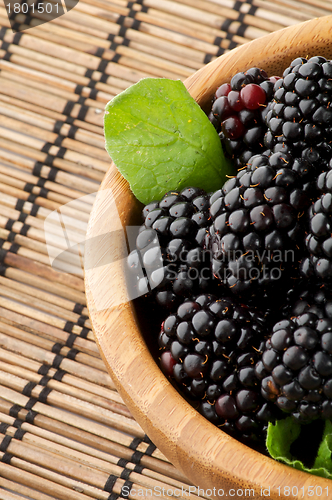 Image of Perfect Blackberries in Wooden Bowl