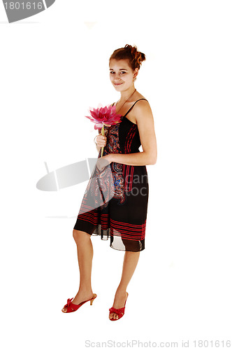 Image of Pretty girl with water lilly.