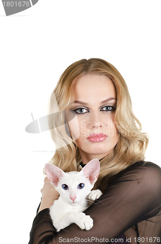Image of woman with oriental shorthair cat