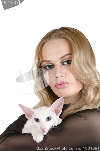 Image of woman with oriental shorthair cat