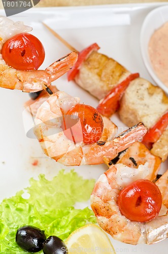 Image of grilled salmon and shrimps