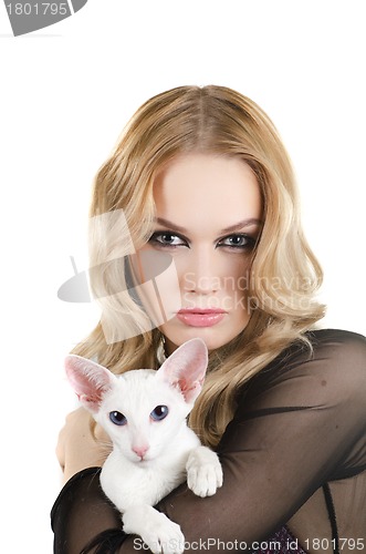 Image of woman with oriental shorthair cat