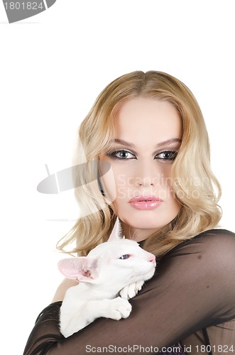 Image of woman with oriental shorthair cat