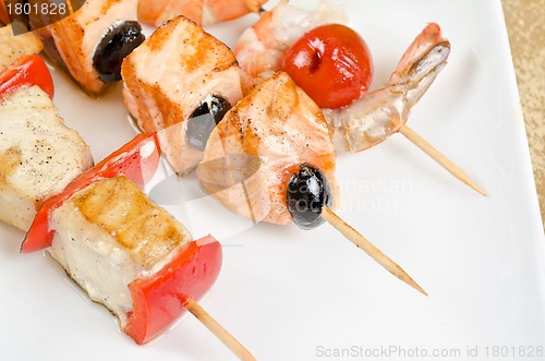 Image of grilled salmon and shrimps