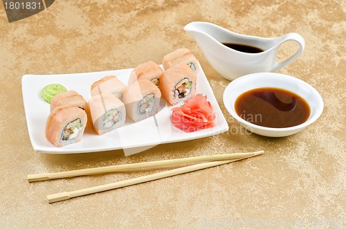 Image of shrimp and eel sushi roll