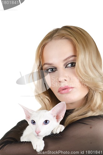 Image of woman with oriental shorthair cat