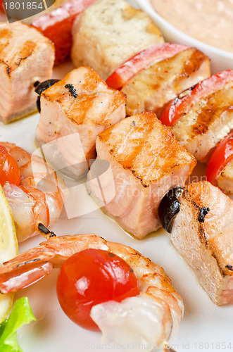 Image of grilled salmon and shrimps