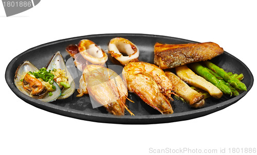 Image of Seafood steak isolated on white background
