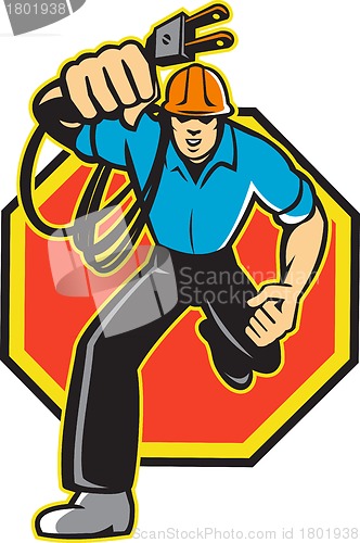 Image of Electrician Worker Running Electrical Plug