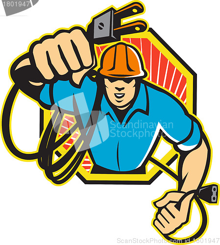 Image of Electrician Construction Worker Retro