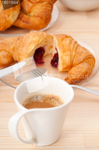 Image of fresh croissant french brioche and coffee