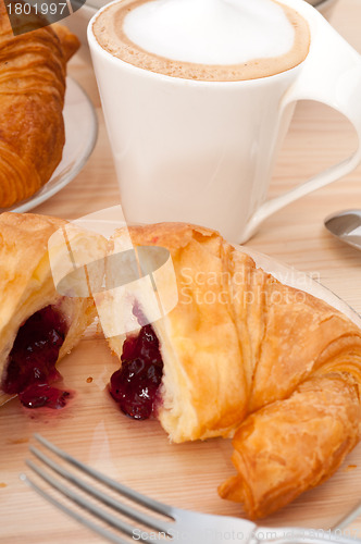 Image of fresh croissant french brioche and coffee