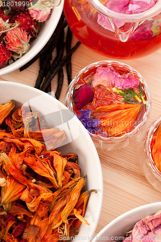 Image of Herbal natural floral tea infusion with dry flowers