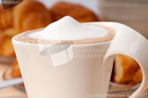 Image of fresh croissant french brioche and coffee