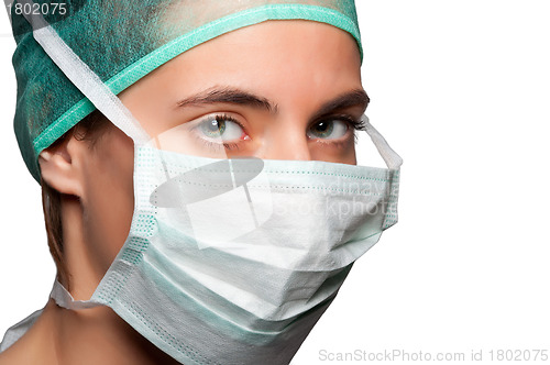 Image of Female Surgeon with face mask