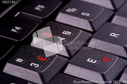 Image of Keyboard With Currency Symbols in Red