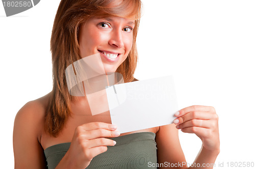 Image of Woman Showing Blank Business Card