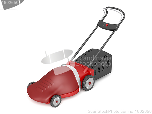 Image of Red electric lawn mower