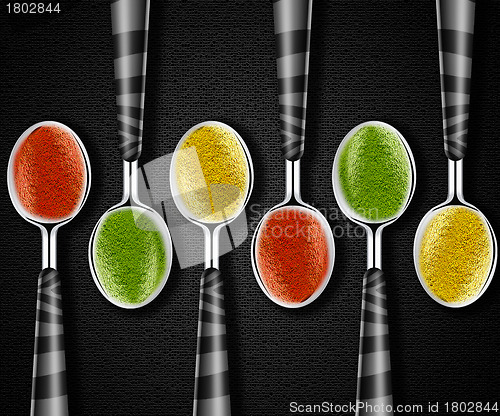 Image of  spices on spoons