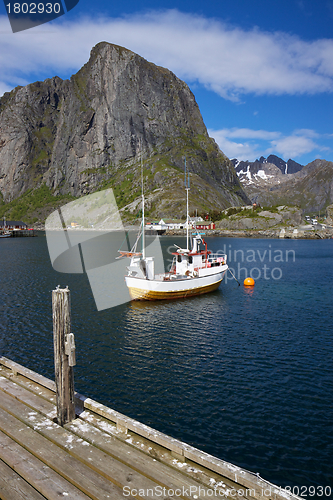 Image of Fishing boat in fjord