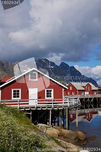 Image of Red fishing huts on Lofoten